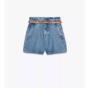 Denim paper bag belted shorts (size 2)